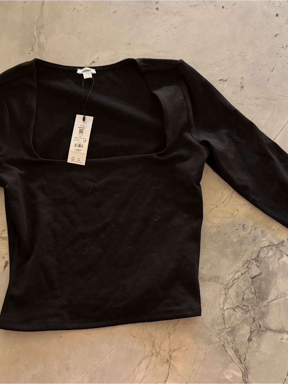 Garage Black Square-Neck Long Sleeve Top